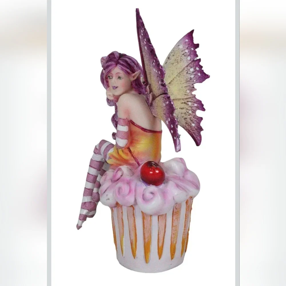 Amy Brown Fairy PACIFIC GIFTWARE Cherry Cupcake  Pink Hanging Tree Ornament EUC